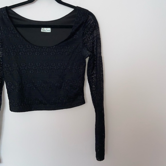 Mary Jane USA Crop Top Long Sheer Sleeves in Black Size ~M - Picture 4 of 9